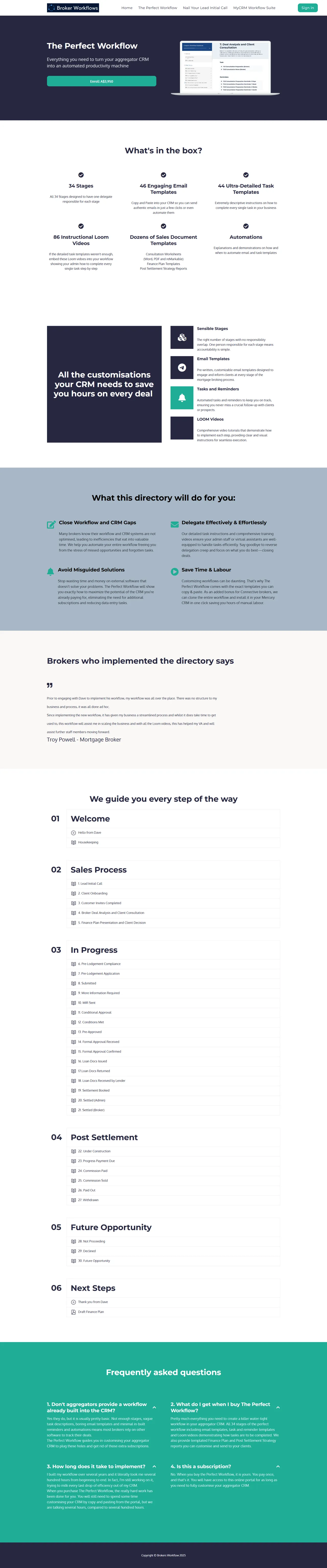 The Perfect Workflow sales page: what's in the box, the six stages, FAQs