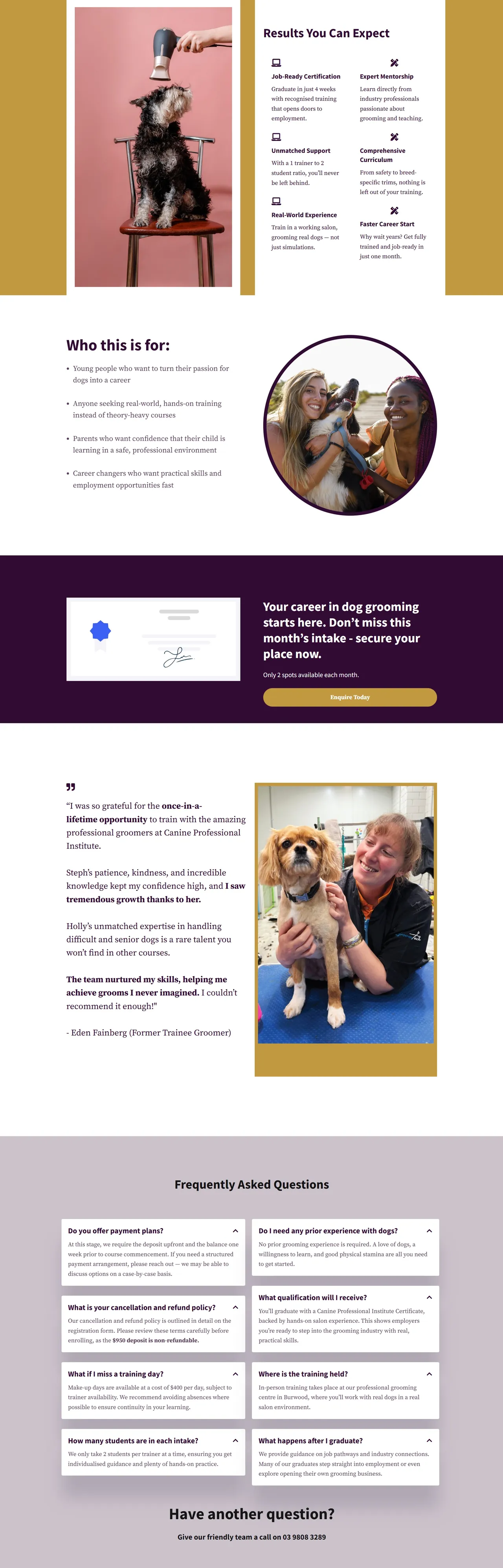 Canine Professional Institute program page: results you can expect and who the course is for