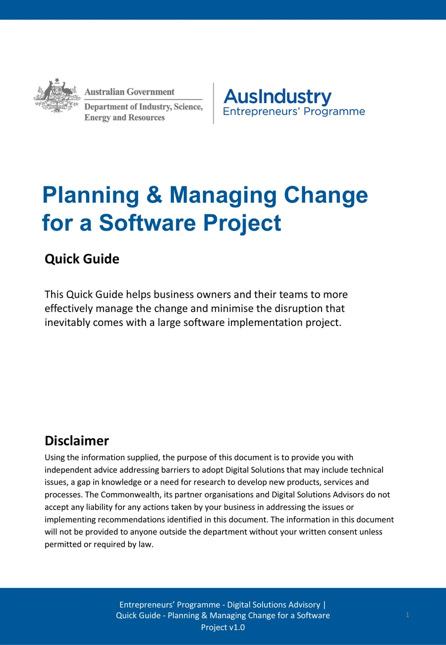 Quick guide: Planning and Managing Change for a Software Project