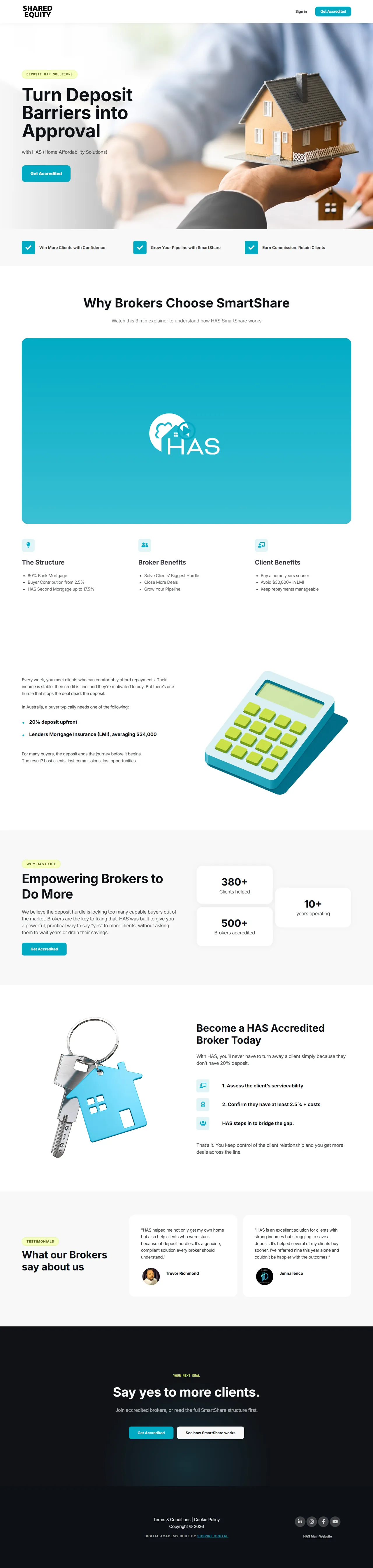 HAS SmartShare broker page: Turn Deposit Barriers into Approval, with an explainer video