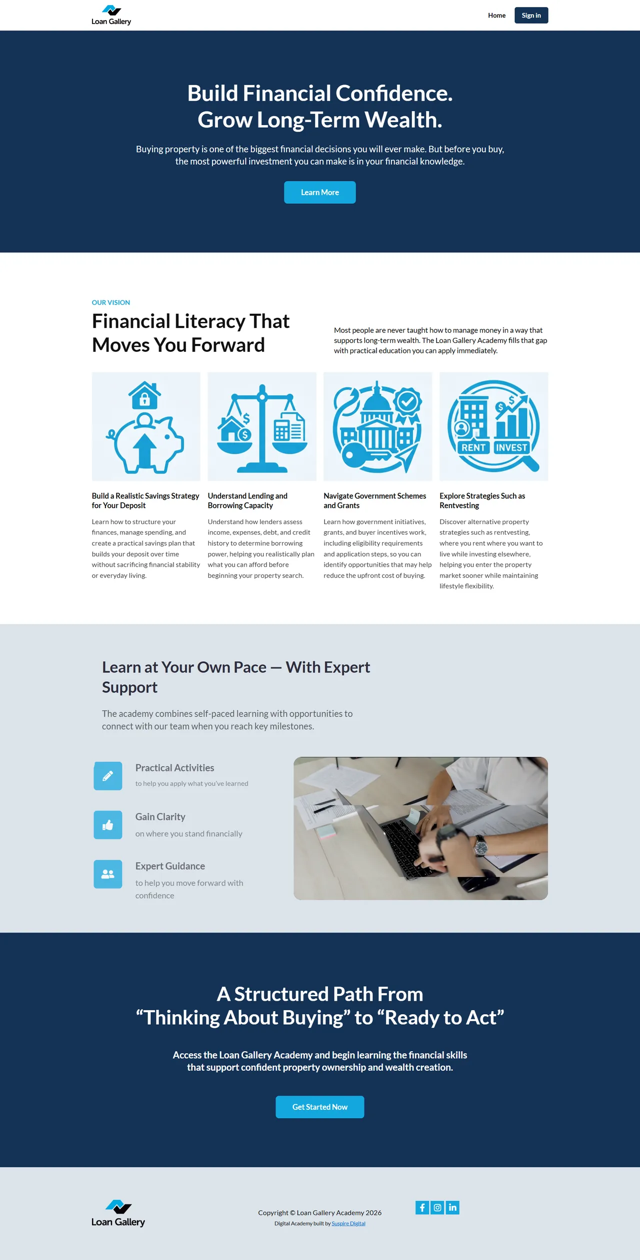 Loan Gallery Academy page: build financial confidence, grow long-term wealth