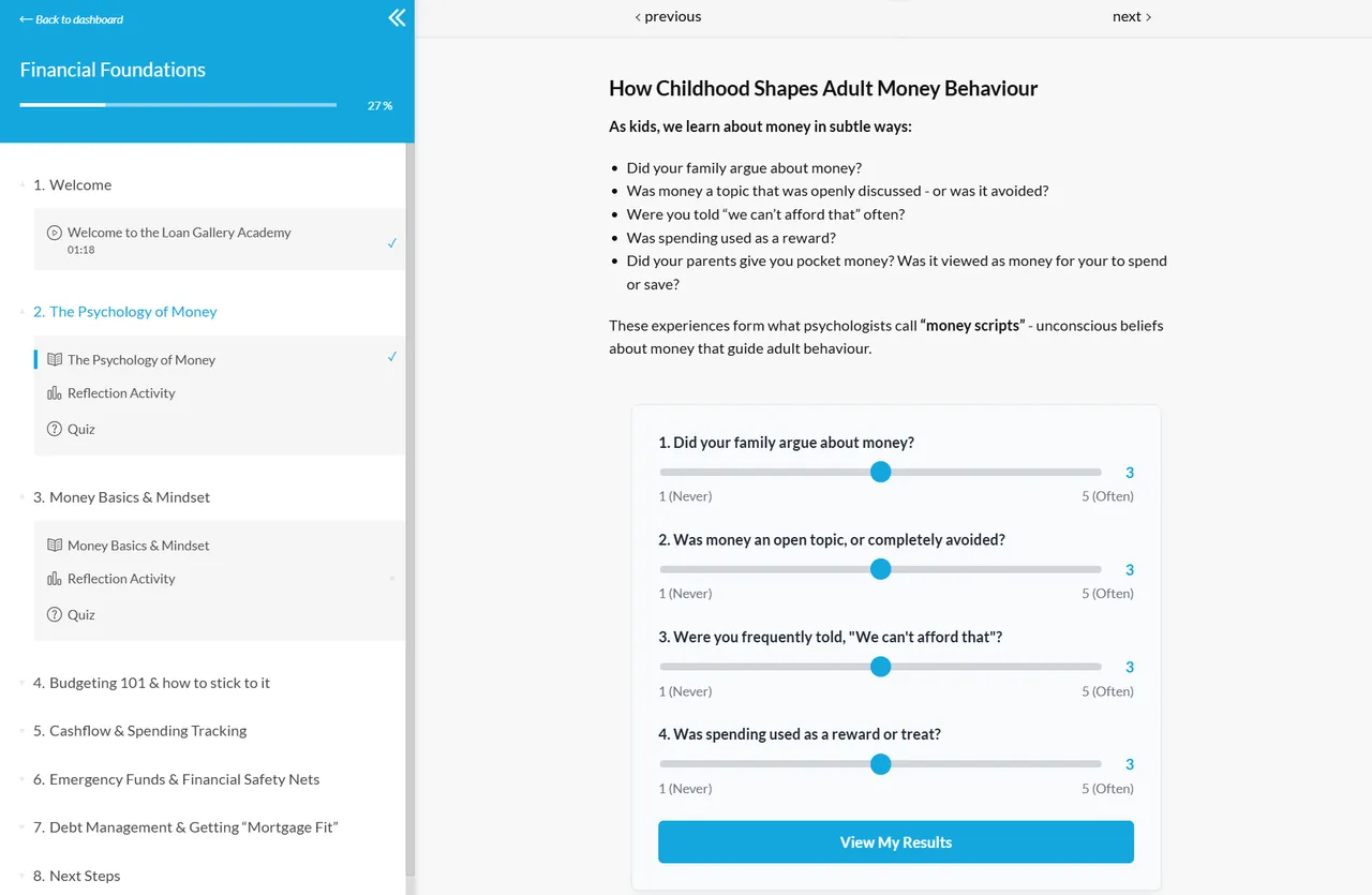 Financial Foundations course: a reflection activity on how childhood shapes money behaviour