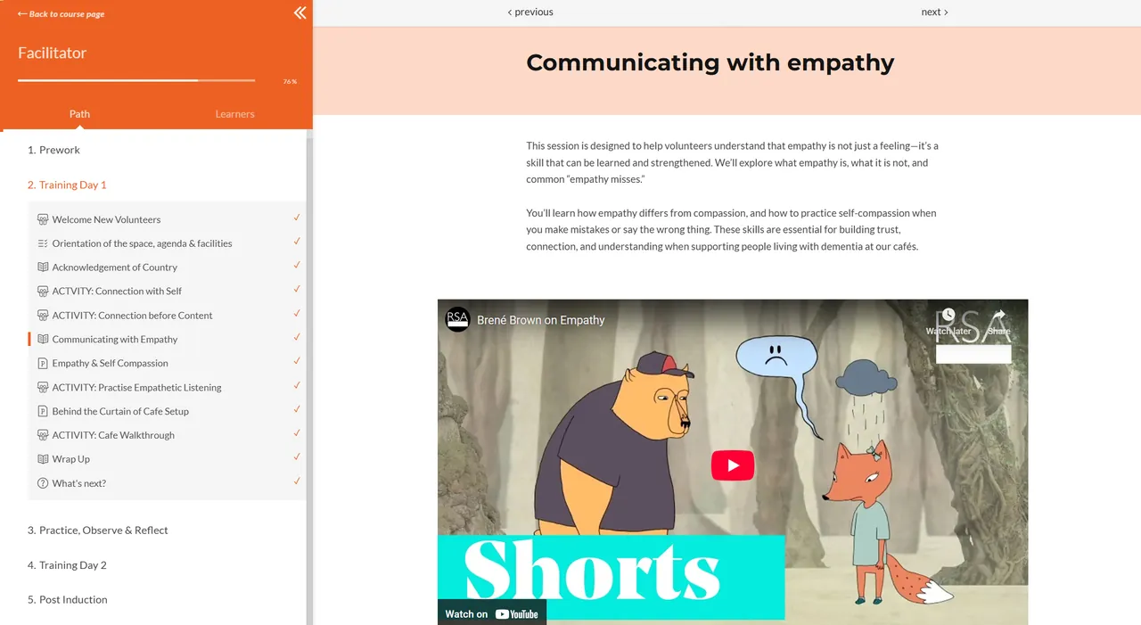 Umbrella Dementia Cafes facilitator path: the Communicating with empathy session